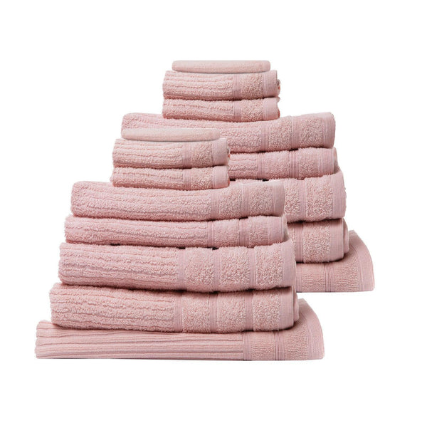 Royal Comfort 16 Piece Egyptian Cotton Eden Towel Set 600GSM Luxurious Absorbent - Blush - John Cootes