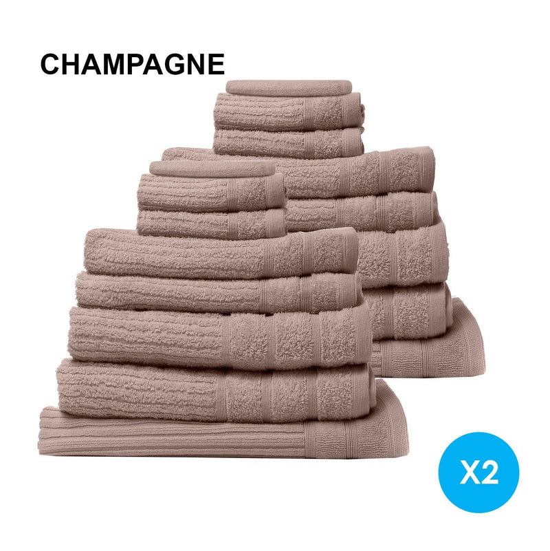 Royal Comfort 16 Piece Egyptian Cotton Eden Towel Set 600GSM Luxurious Absorbent - Champagne - John Cootes