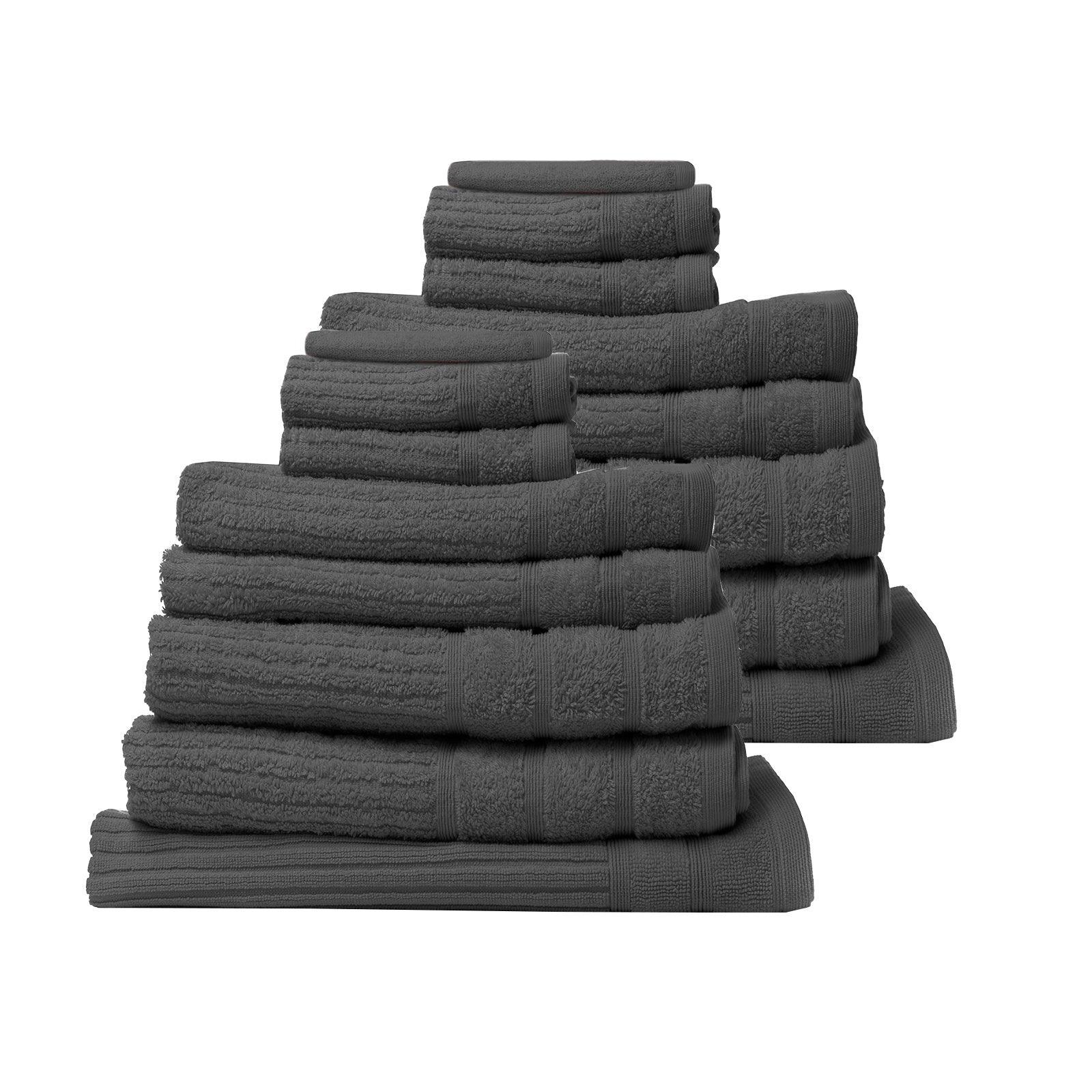 Royal Comfort 16 Piece Egyptian Cotton Eden Towel Set 600GSM Luxurious Absorbent - Granite - John Cootes