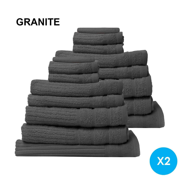 Royal Comfort 16 Piece Egyptian Cotton Eden Towel Set 600GSM Luxurious Absorbent - Granite - John Cootes