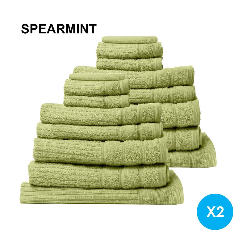 Royal Comfort 16 Piece Egyptian Cotton Eden Towel Set 600GSM Luxurious Absorbent - Spearmint - John Cootes
