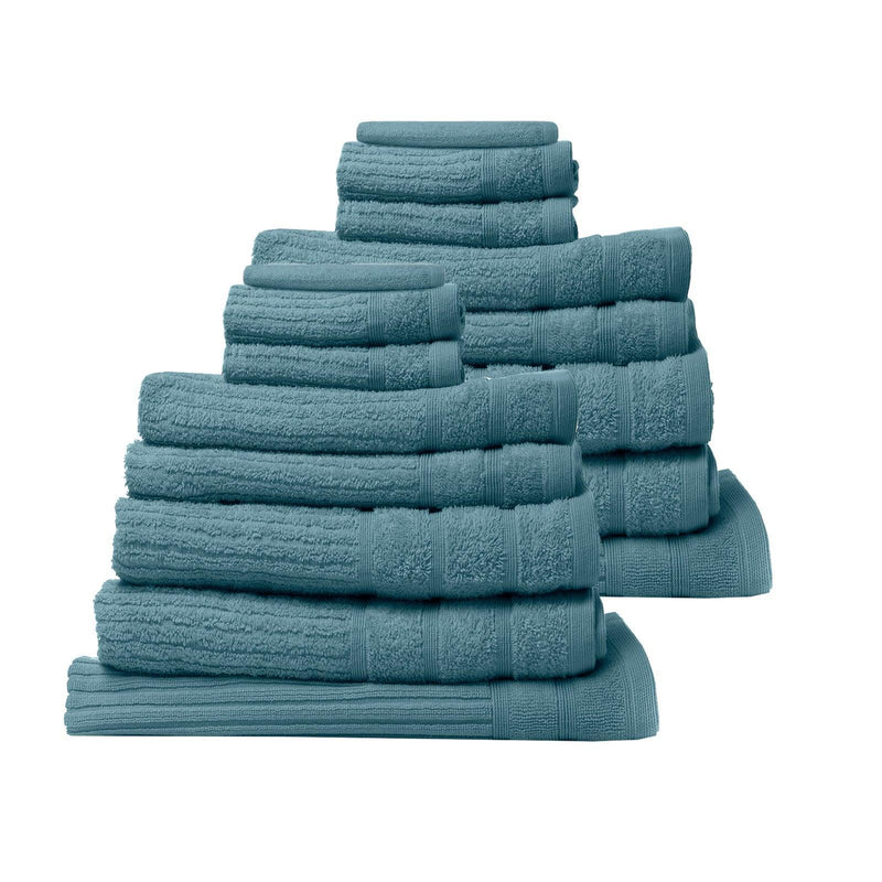 Royal Comfort 16 Piece Egyptian Cotton Eden Towel Set 600GSM Luxurious Absorbent - Turquoise - John Cootes
