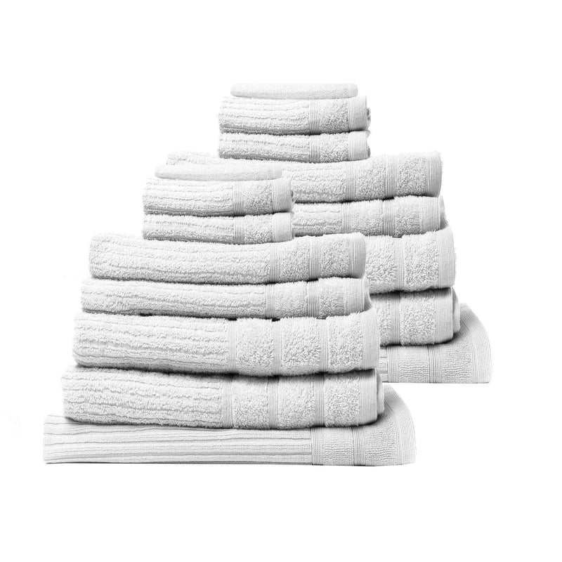 Royal Comfort 16 Piece Egyptian Cotton Eden Towel Set 600GSM Luxurious Absorbent - White - John Cootes