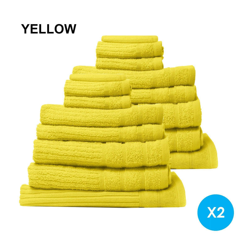Royal Comfort 16 Piece Egyptian Cotton Eden Towel Set 600GSM Luxurious Absorbent - Yellow - John Cootes