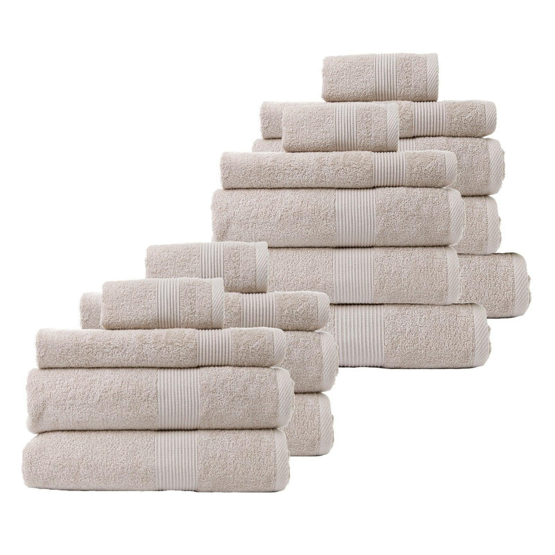 Royal Comfort 18 Piece Cotton Bamboo Towel Bundle Set 450GSM Luxurious Absorbent - Beige - John Cootes