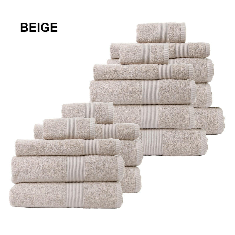 Royal Comfort 18 Piece Cotton Bamboo Towel Bundle Set 450GSM Luxurious Absorbent - Beige - John Cootes