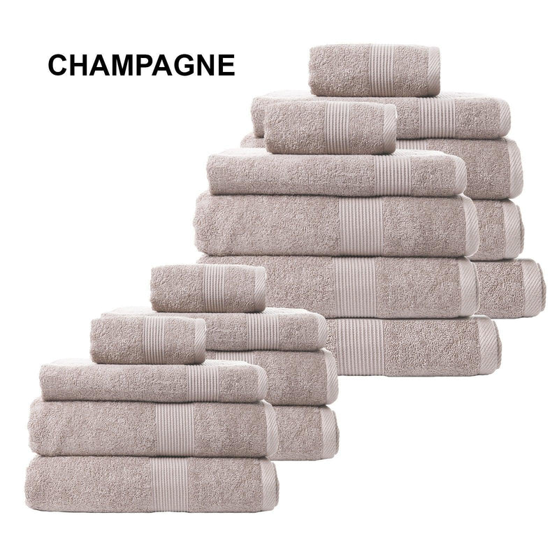 Royal Comfort 18 Piece Cotton Bamboo Towel Bundle Set 450GSM Luxurious Absorbent - Champagne - John Cootes