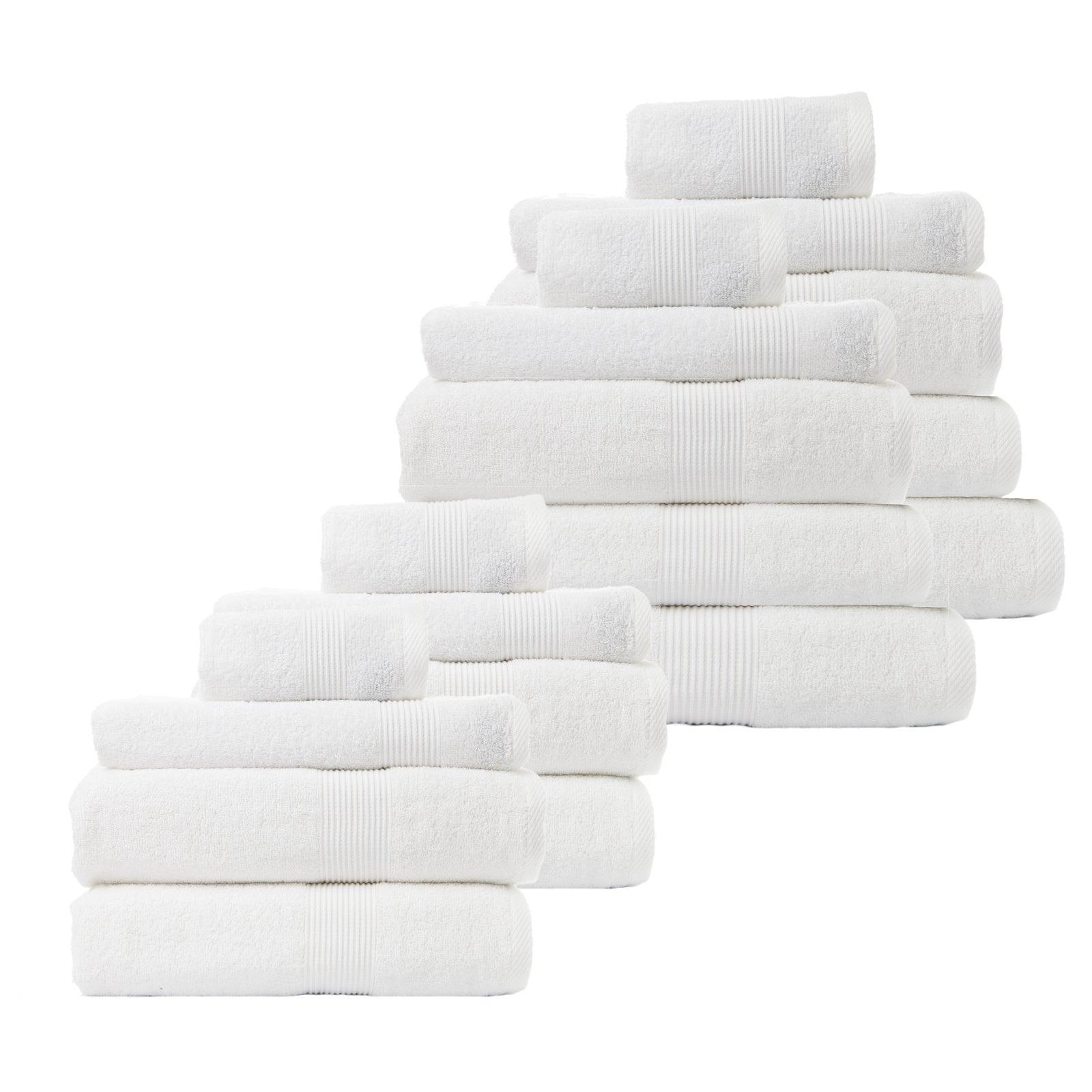 Royal Comfort 18 Piece Cotton Bamboo Towel Bundle Set 450GSM Luxurious Absorbent - White - John Cootes