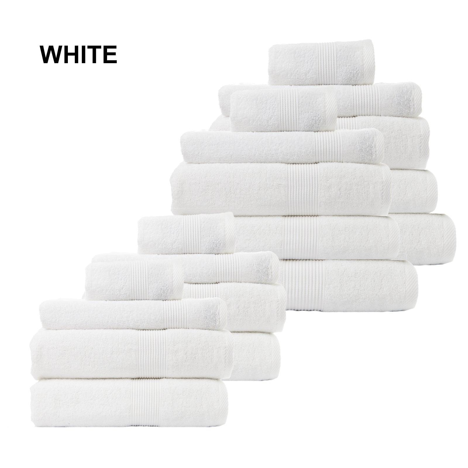 Royal Comfort 18 Piece Cotton Bamboo Towel Bundle Set 450GSM Luxurious Absorbent - White - John Cootes