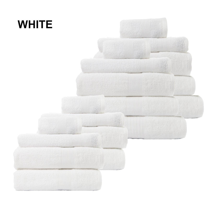 Royal Comfort 18 Piece Cotton Bamboo Towel Bundle Set 450GSM Luxurious Absorbent - White - John Cootes