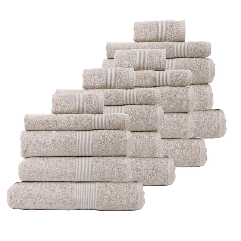 Royal Comfort 20 Piece Cotton Bamboo Towel Bundle Set 450GSM Luxurious Absorbent - Beige - John Cootes