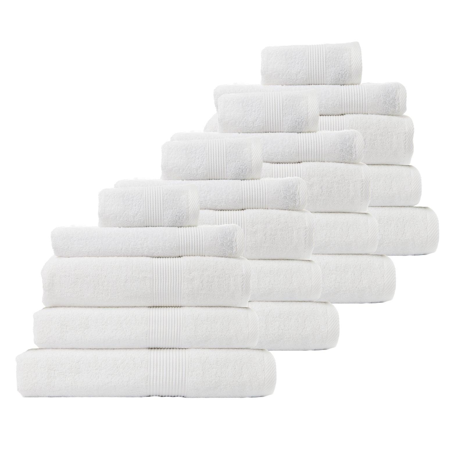 Royal Comfort 20 Piece Cotton Bamboo Towel Bundle Set 450GSM Luxurious Absorbent - White - John Cootes