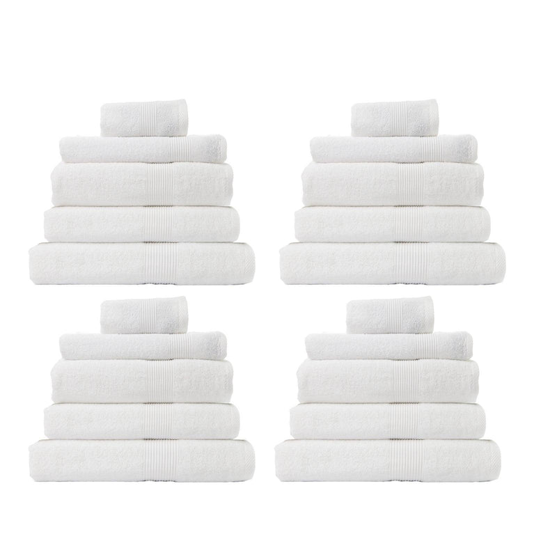 Royal Comfort 20 Piece Cotton Bamboo Towel Bundle Set 450GSM Luxurious Absorbent - White - John Cootes