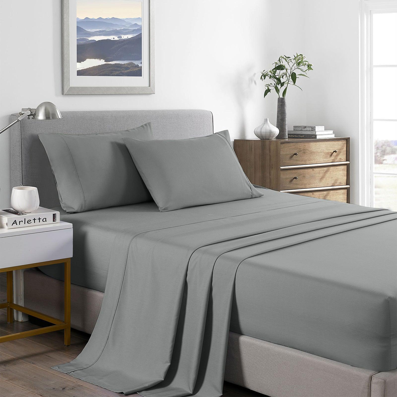 Royal Comfort 2000 Thread Count Bamboo Cooling Sheet Set Ultra Soft Bedding - Double - Mid Grey - John Cootes