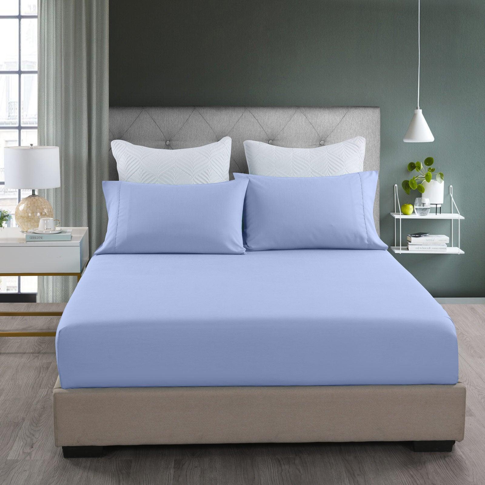 Royal Comfort 2000TC 3 Piece Fitted Sheet and Pillowcase Set Bamboo Cooling - Double - Light Blue - John Cootes