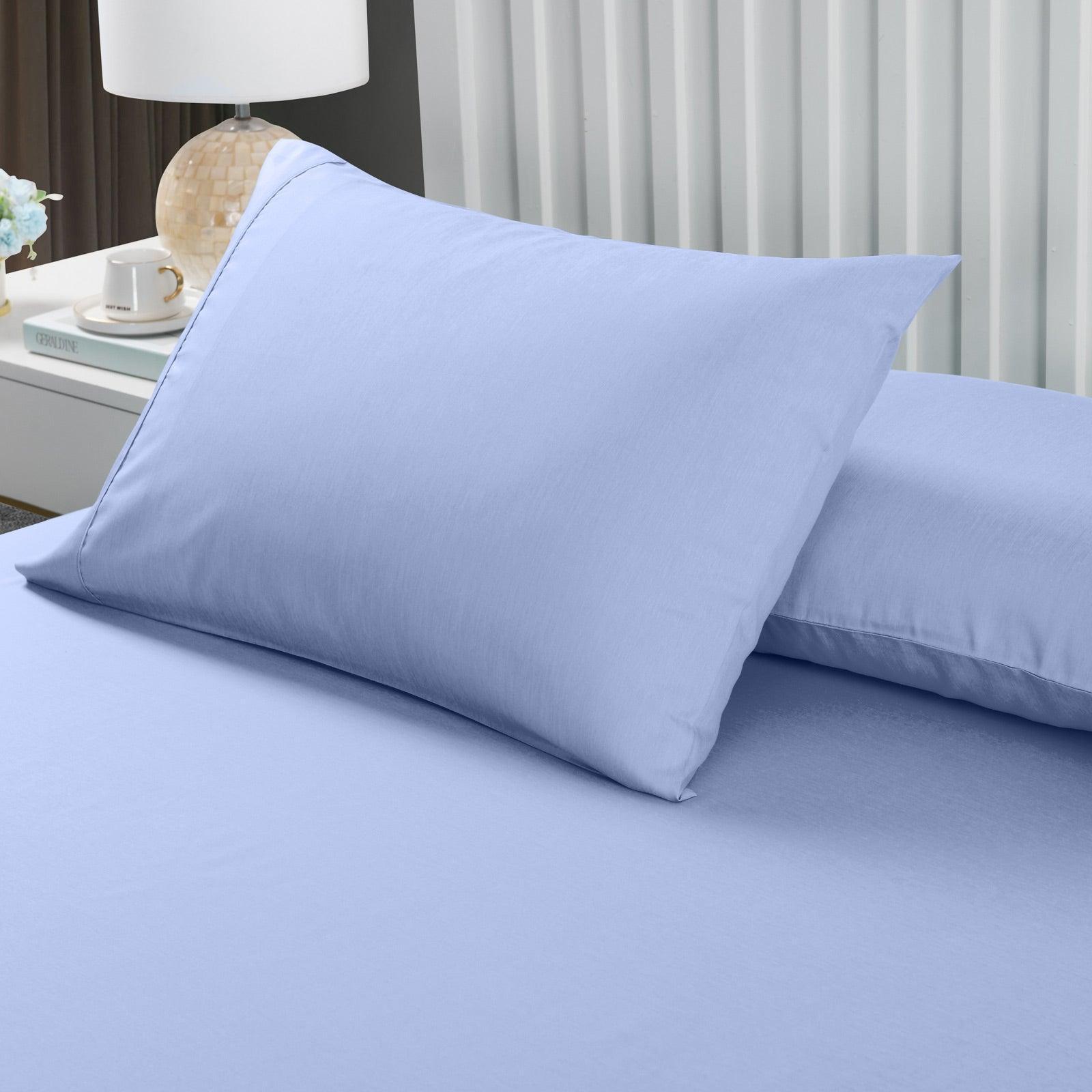 Royal Comfort 2000TC 3 Piece Fitted Sheet and Pillowcase Set Bamboo Cooling - Double - Light Blue - John Cootes