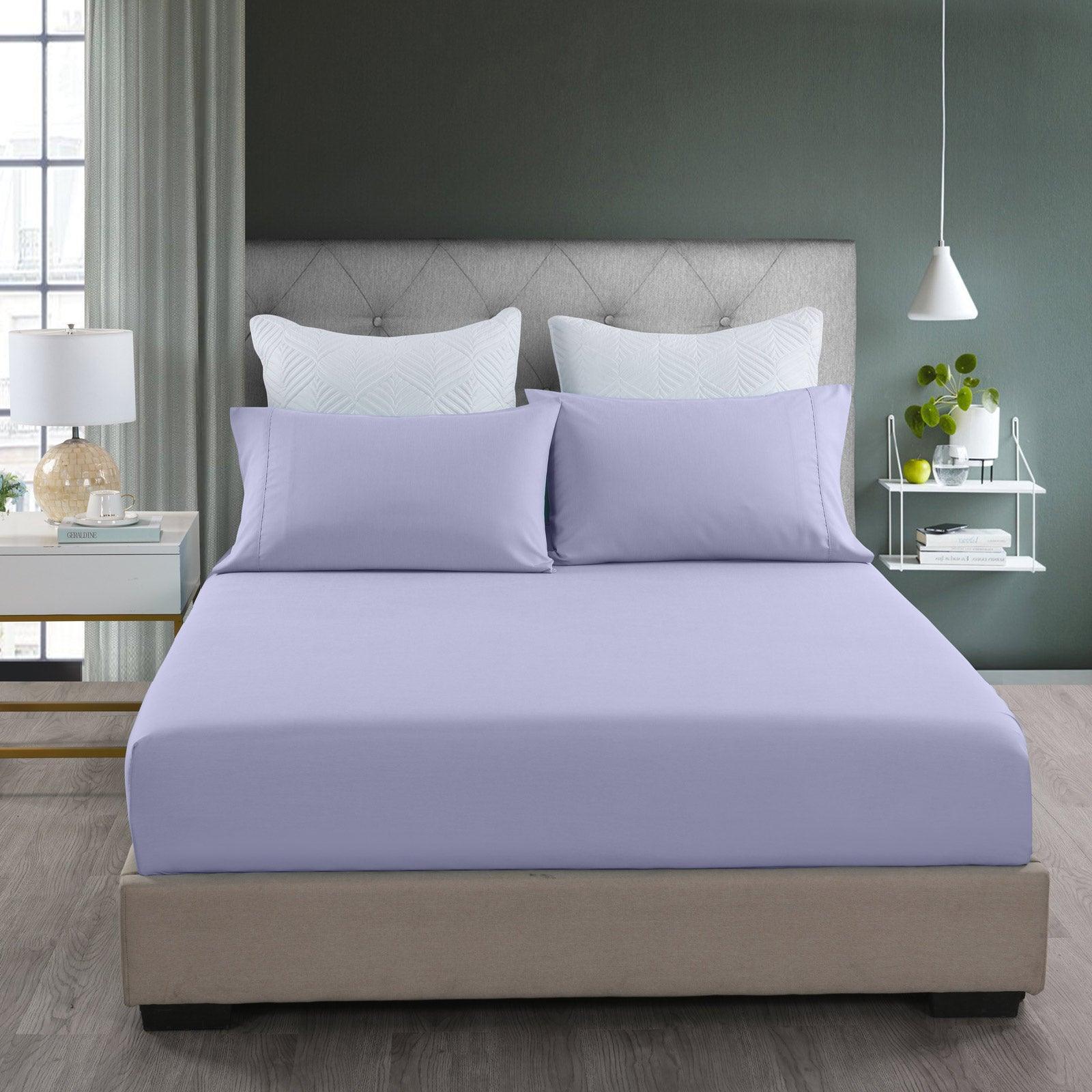 Royal Comfort 2000TC 3 Piece Fitted Sheet and Pillowcase Set Bamboo Cooling - Double - Lilac Grey - John Cootes