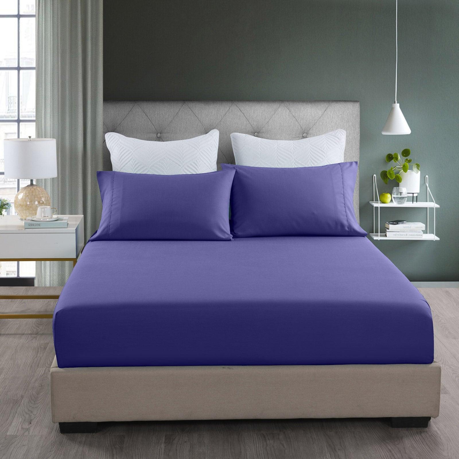 Royal Comfort 2000TC 3 Piece Fitted Sheet and Pillowcase Set Bamboo Cooling - Double - Royal Blue - John Cootes