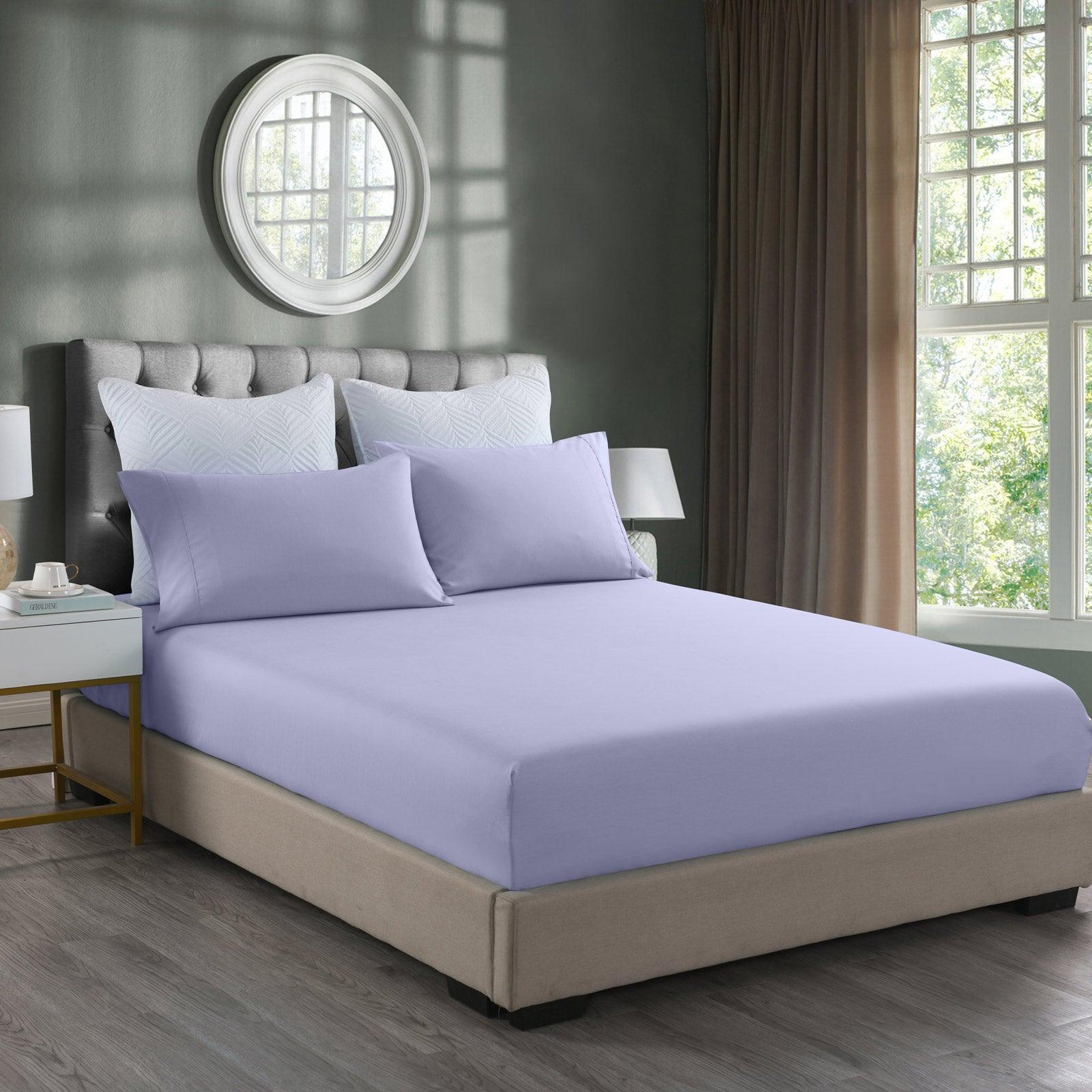 Royal Comfort 2000TC 3 Piece Fitted Sheet and Pillowcase Set Bamboo Cooling - King - Lilac Grey - John Cootes