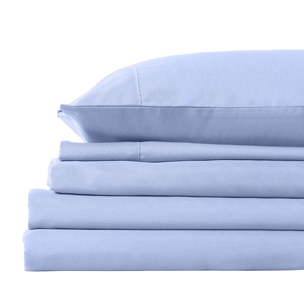 Royal Comfort 2000TC 3 Piece Fitted Sheet and Pillowcase Set Bamboo Cooling - Queen - Light Blue - John Cootes