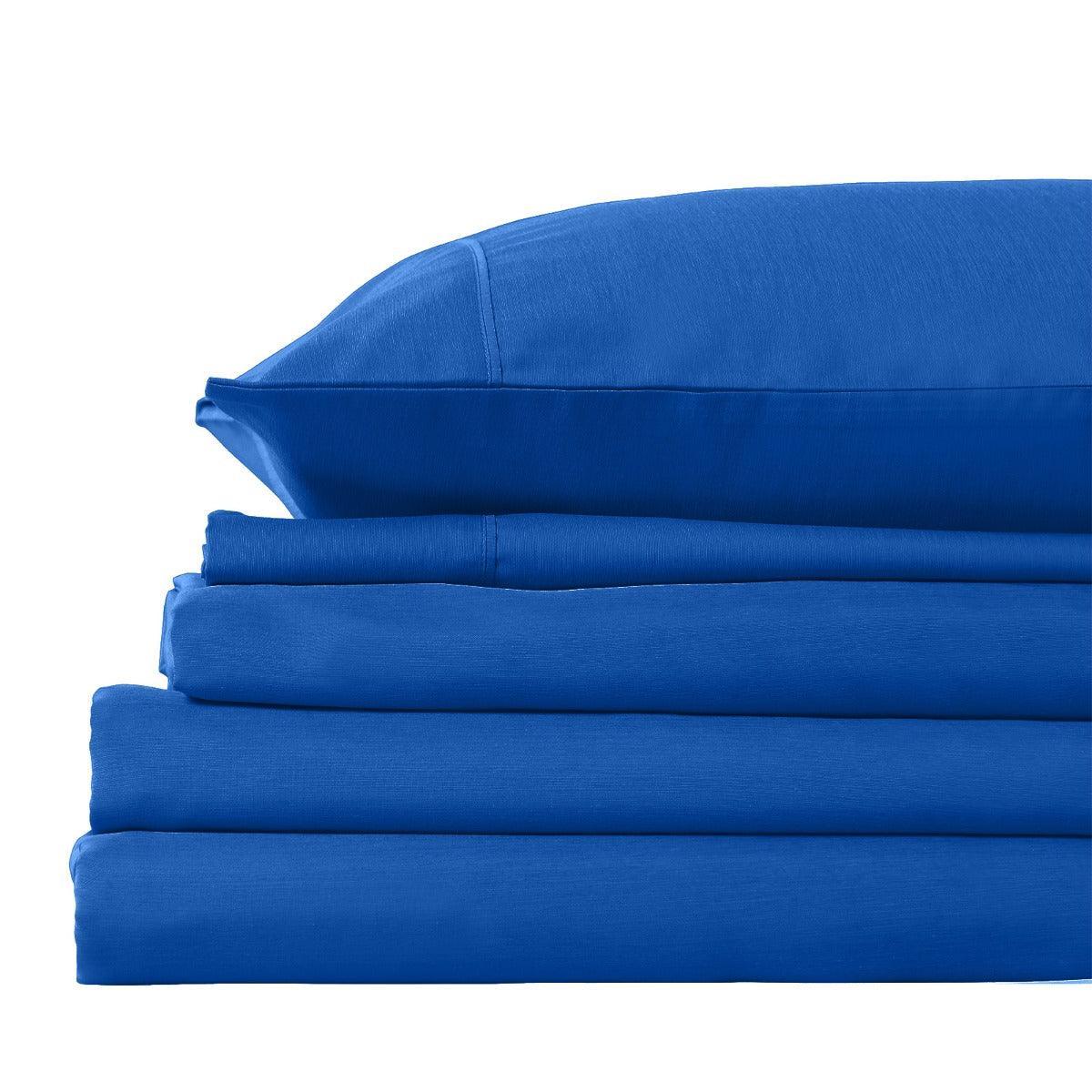 Royal Comfort 2000TC 3 Piece Fitted Sheet and Pillowcase Set Bamboo Cooling - Queen - Royal Blue - John Cootes