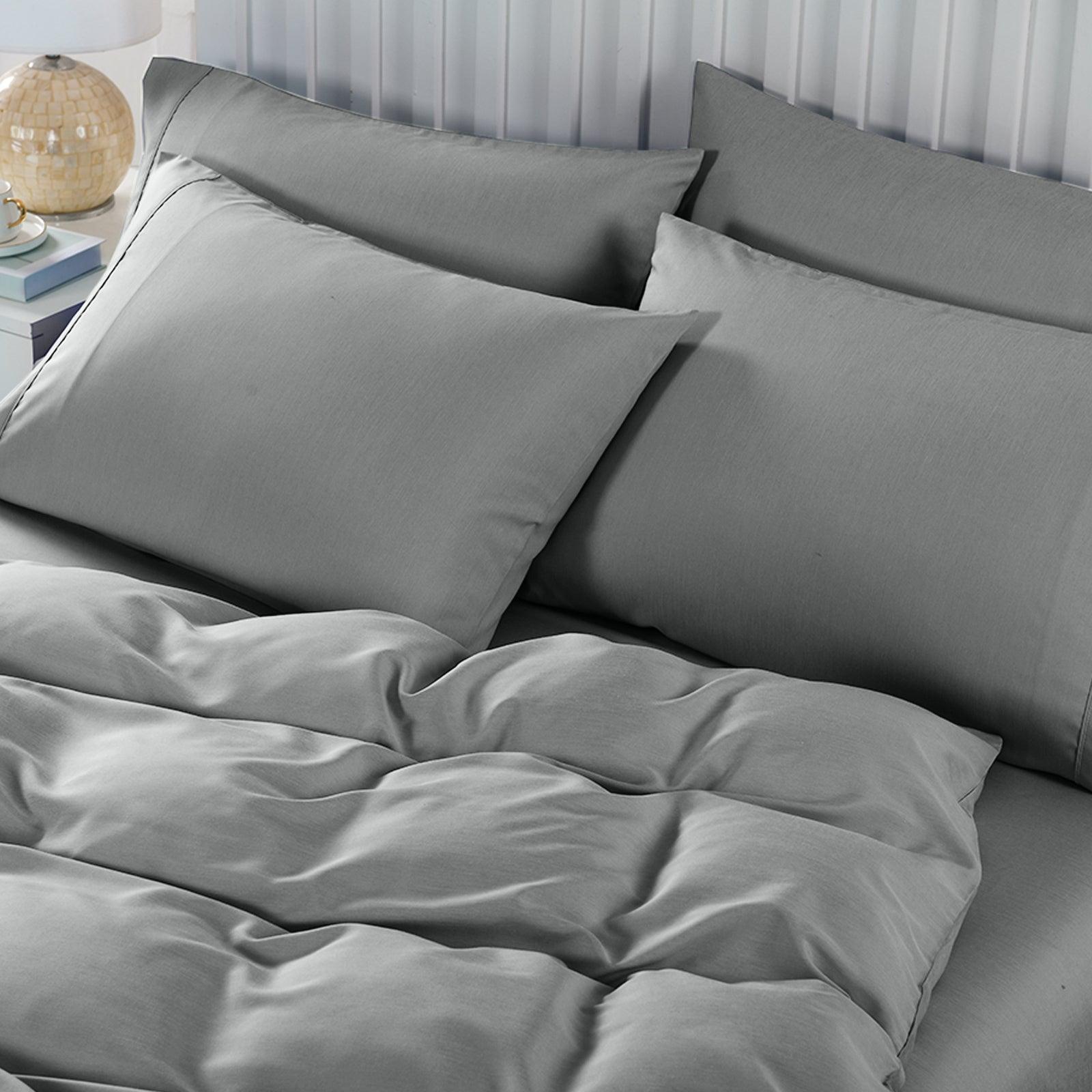 Royal Comfort 2000TC 6 Piece Bamboo Sheet & Quilt Cover Set Cooling Breathable - Queen - Grey - John Cootes