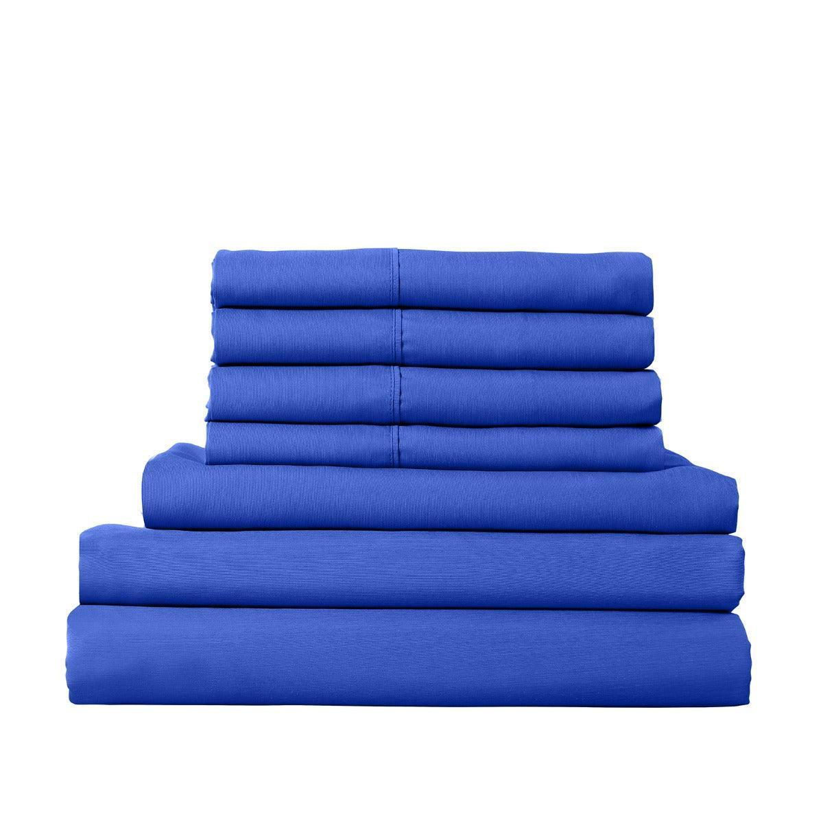 Royal Comfort 2000TC 6 Piece Bamboo Sheet & Quilt Cover Set Cooling Breathable - Queen - Royal Blue - John Cootes