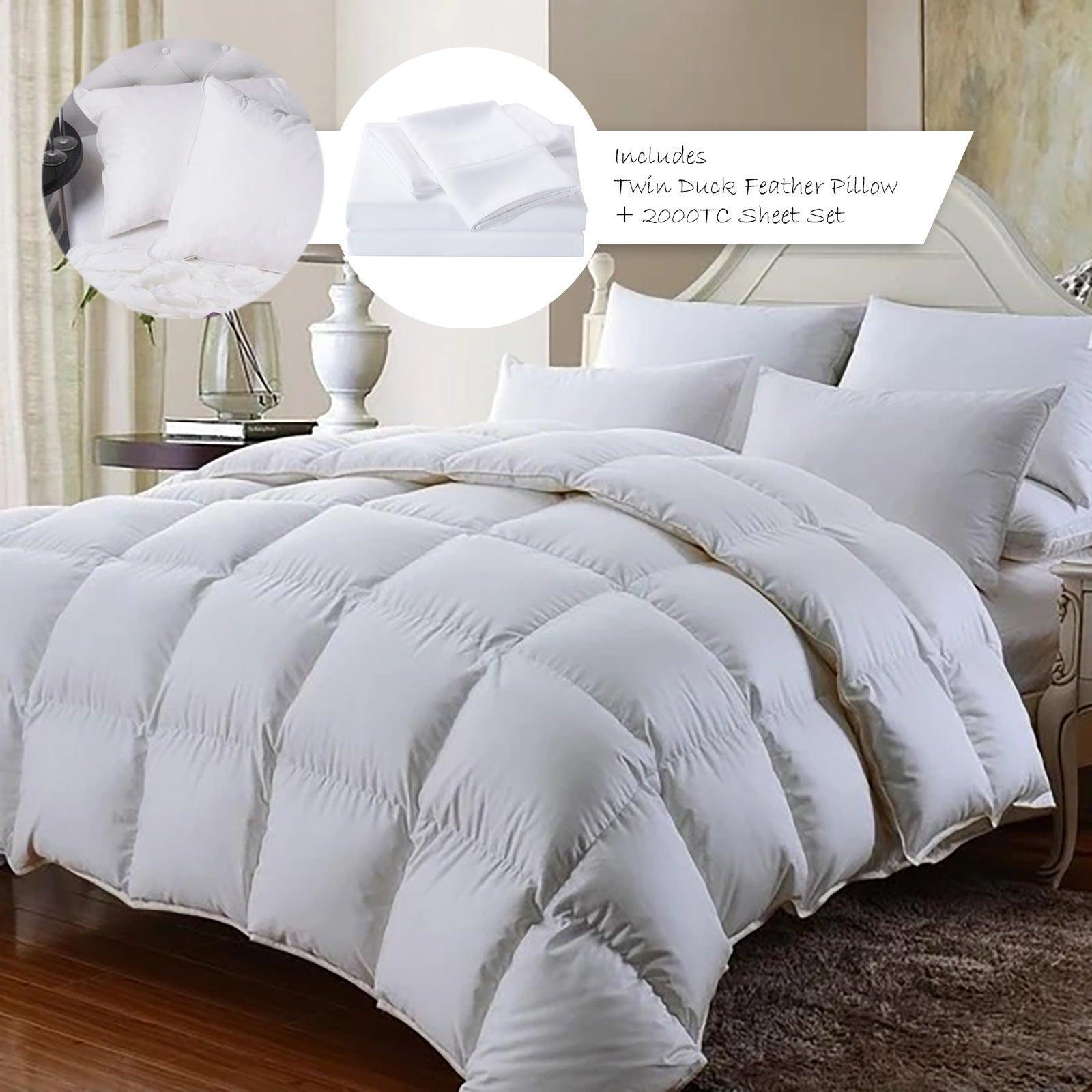 Royal Comfort 350GSM Bamboo Quilt 2000TC Sheet Set And 2 Pack Duck Pillows Set - King - White - John Cootes