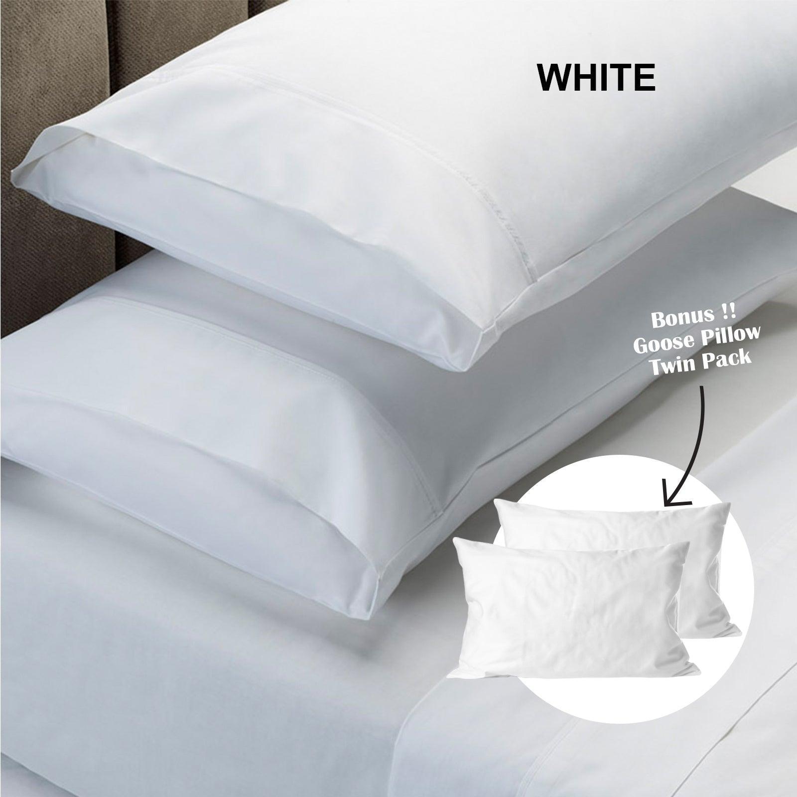 Royal Comfort 4 Piece 1500TC Sheet Set And Goose Feather Down Pillows 2 Pack Set - Double - White - John Cootes