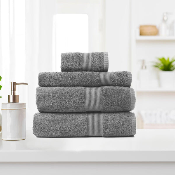 Royal Comfort 4 Piece Cotton Bamboo Towel Set 450GSM Luxurious Absorbent Plush - Charcoal - John Cootes