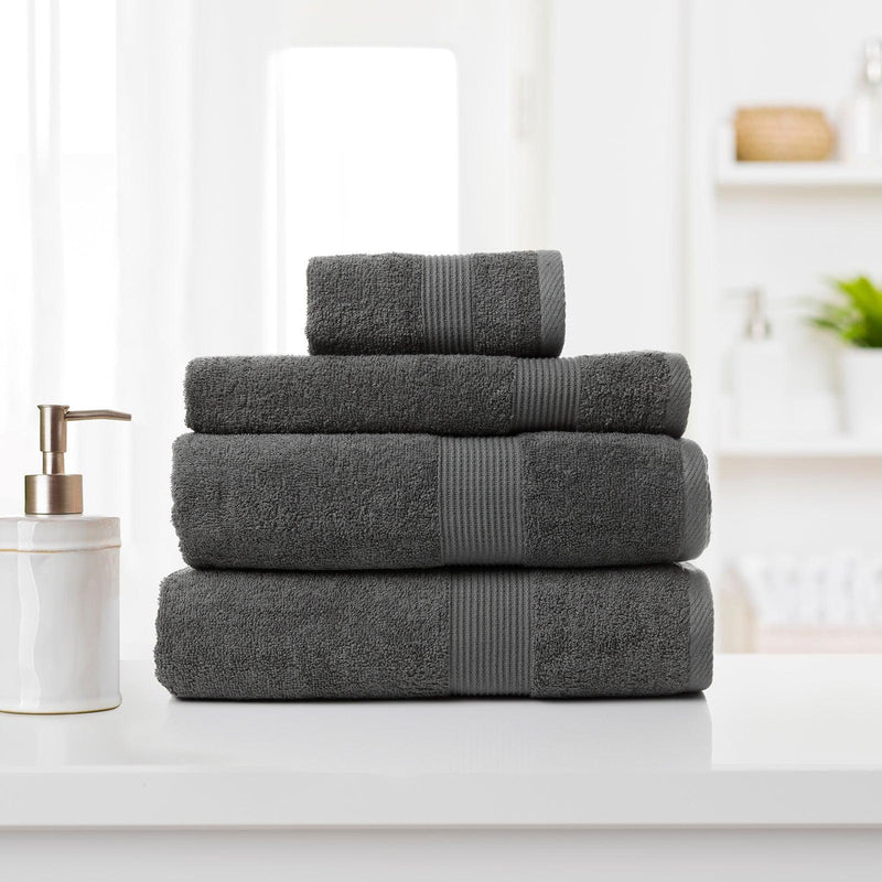 Royal Comfort 4 Piece Cotton Bamboo Towel Set 450GSM Luxurious Absorbent Plush - Granite - John Cootes