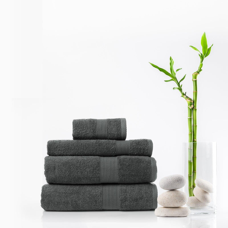 Royal Comfort 4 Piece Cotton Bamboo Towel Set 450GSM Luxurious Absorbent Plush - Granite - John Cootes