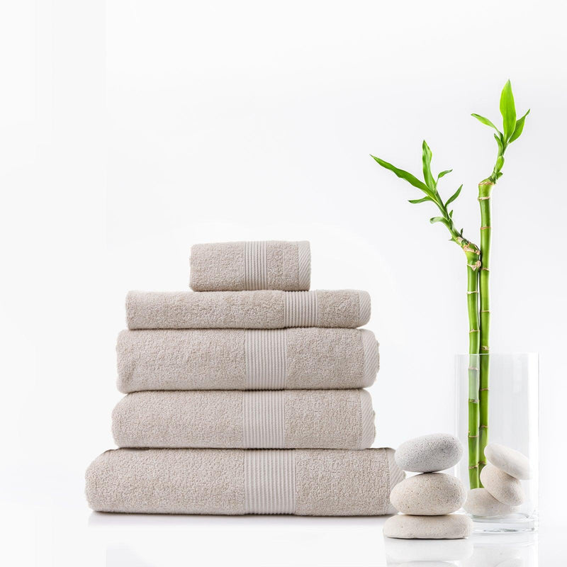 Royal Comfort 5 Piece Cotton Bamboo Towel Set 450GSM Luxurious Absorbent Plush - Beige - John Cootes