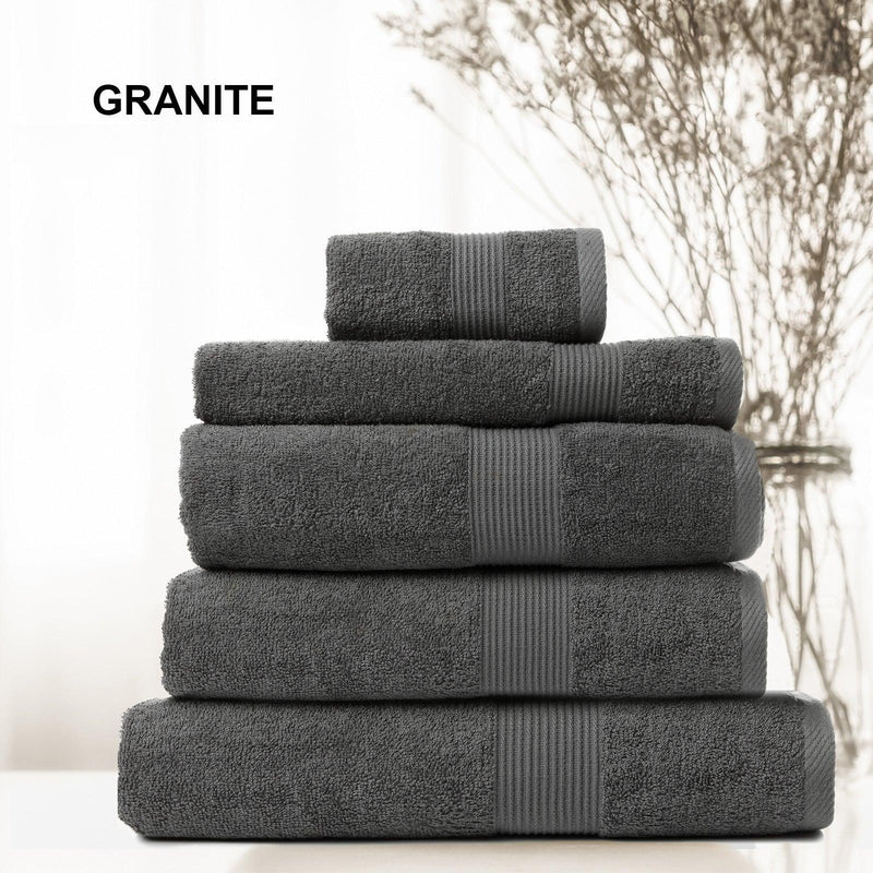 Royal Comfort 5 Piece Cotton Bamboo Towel Set 450GSM Luxurious Absorbent Plush - Granite - John Cootes