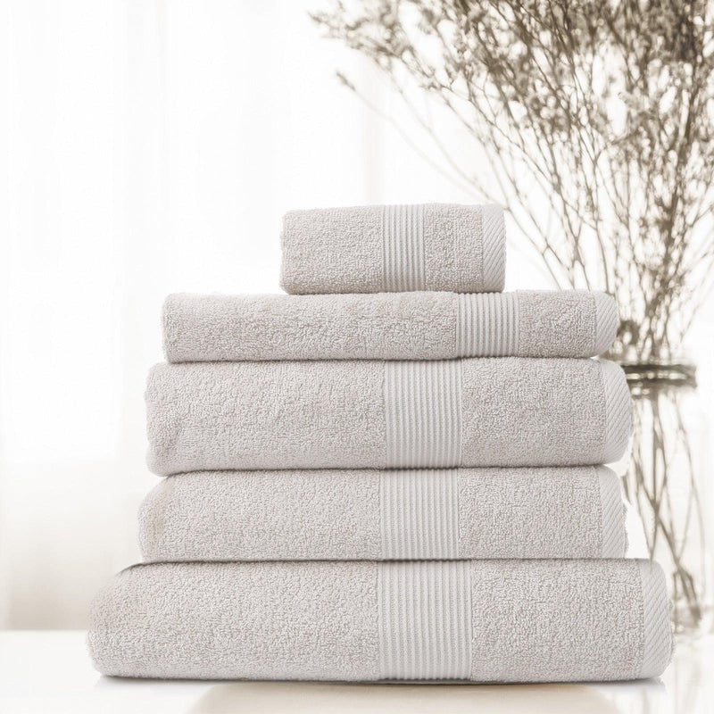 Royal Comfort 5 Piece Cotton Bamboo Towel Set 450GSM Luxurious Absorbent Plush - Sea Holly - John Cootes