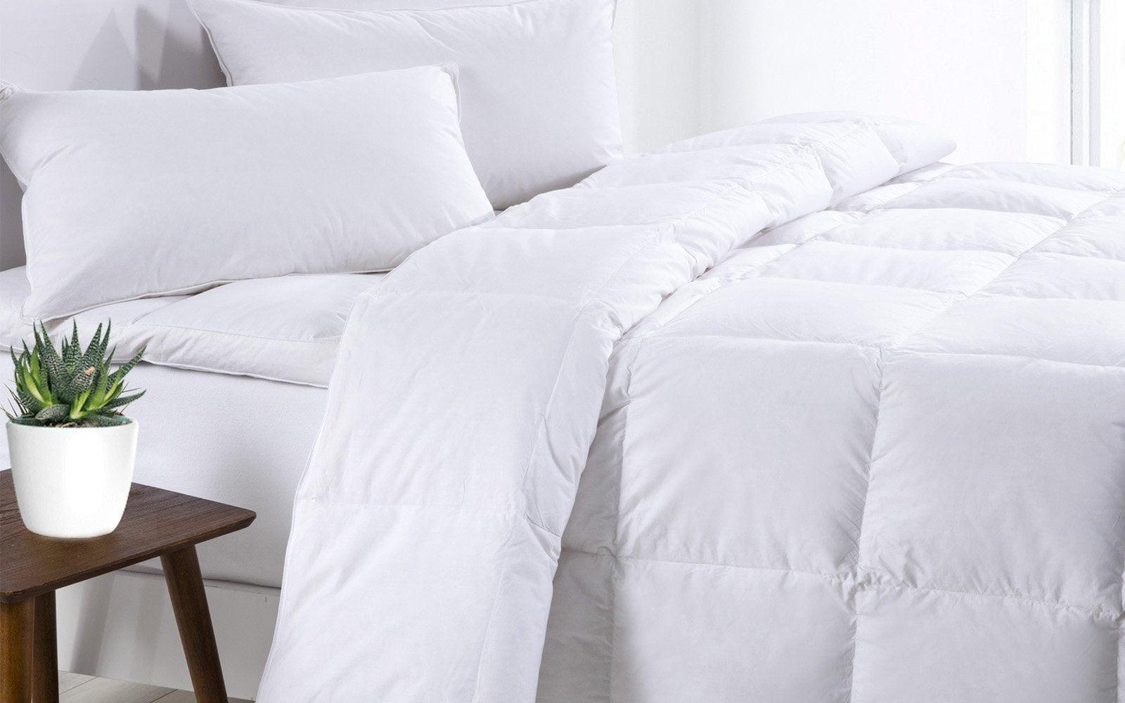 Royal Comfort 500GSM Goose Feather Down Quilt And Bamboo Quilted Pillow Set - Double - White - John Cootes