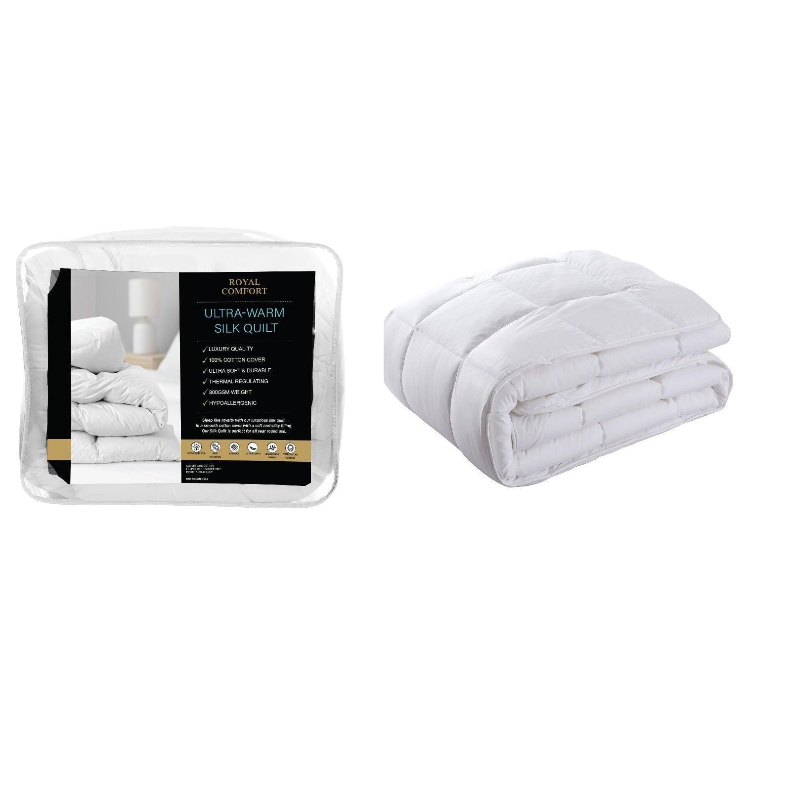 Royal Comfort 800GSM Silk Blend Quilt Duvet Ultra Warm Winter Weight - Double - White - John Cootes