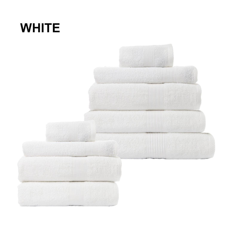 Royal Comfort 9 Piece Cotton Bamboo Towel Bundle Set 450GSM Luxurious Absorbent - White - John Cootes