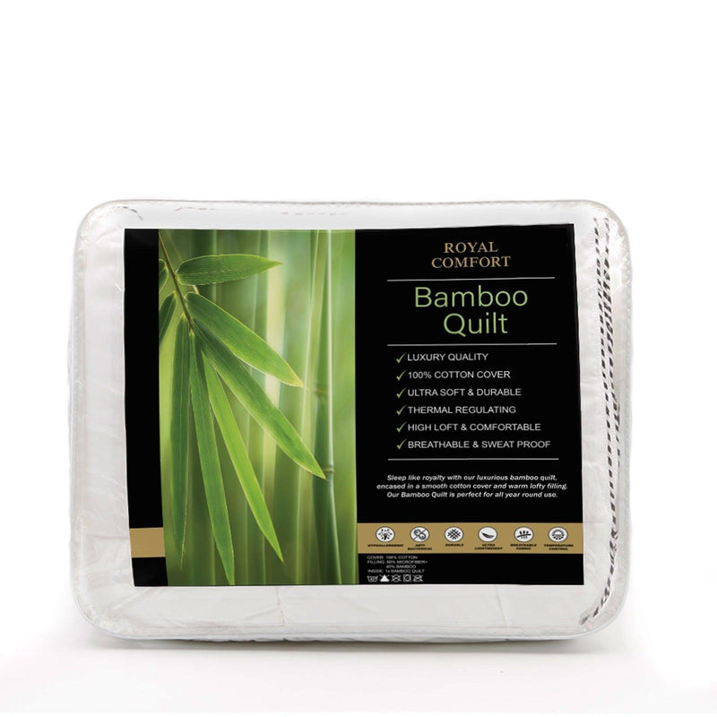 Royal Comfort Bamboo Blend Quilt 250GSM Luxury Duvet 100% Cotton Cover - Queen - White - John Cootes