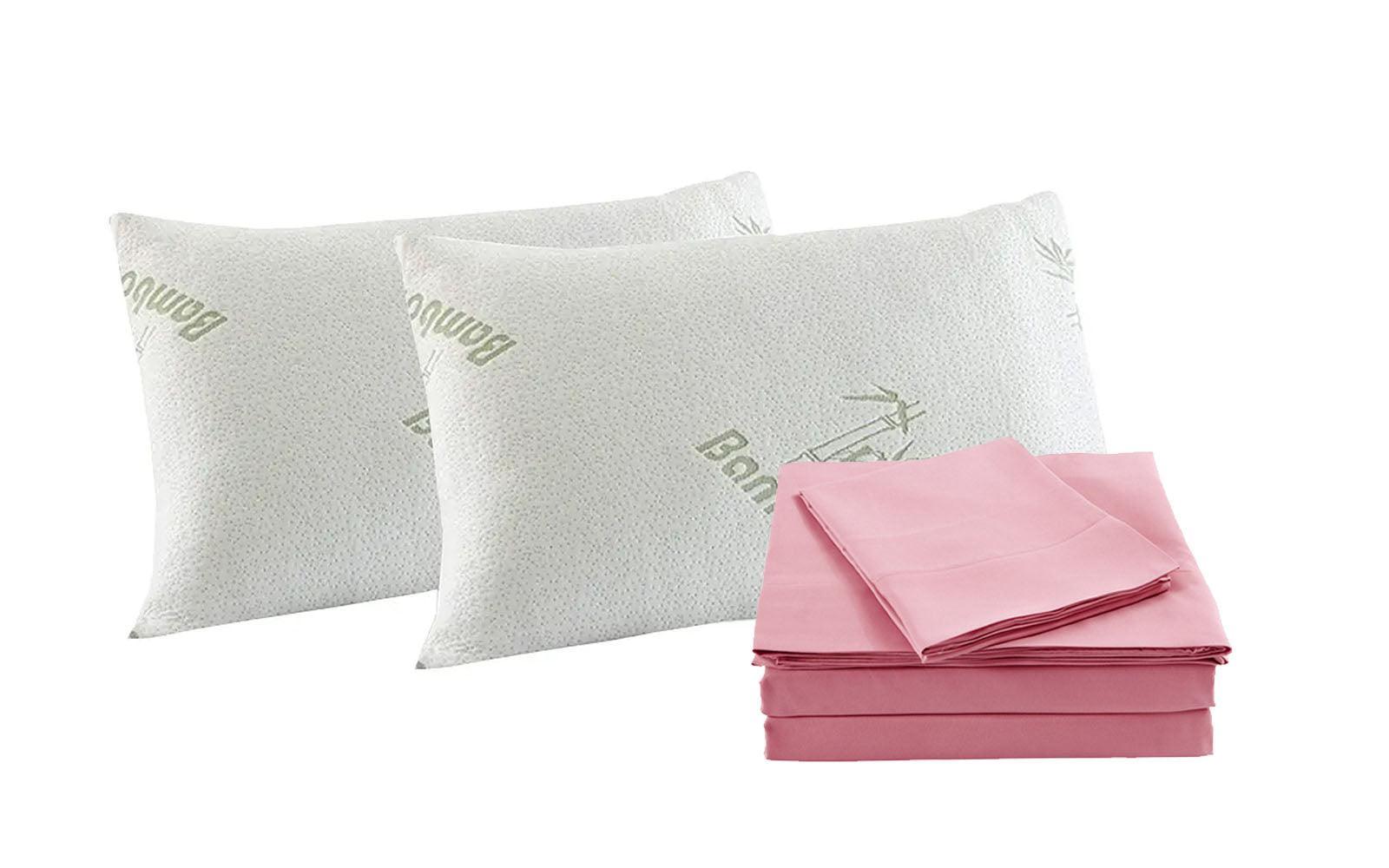 Royal Comfort Bamboo Blend Sheet Set 1000TC and Bamboo Pillows 2 Pack Ultra Soft - King - Blush - John Cootes