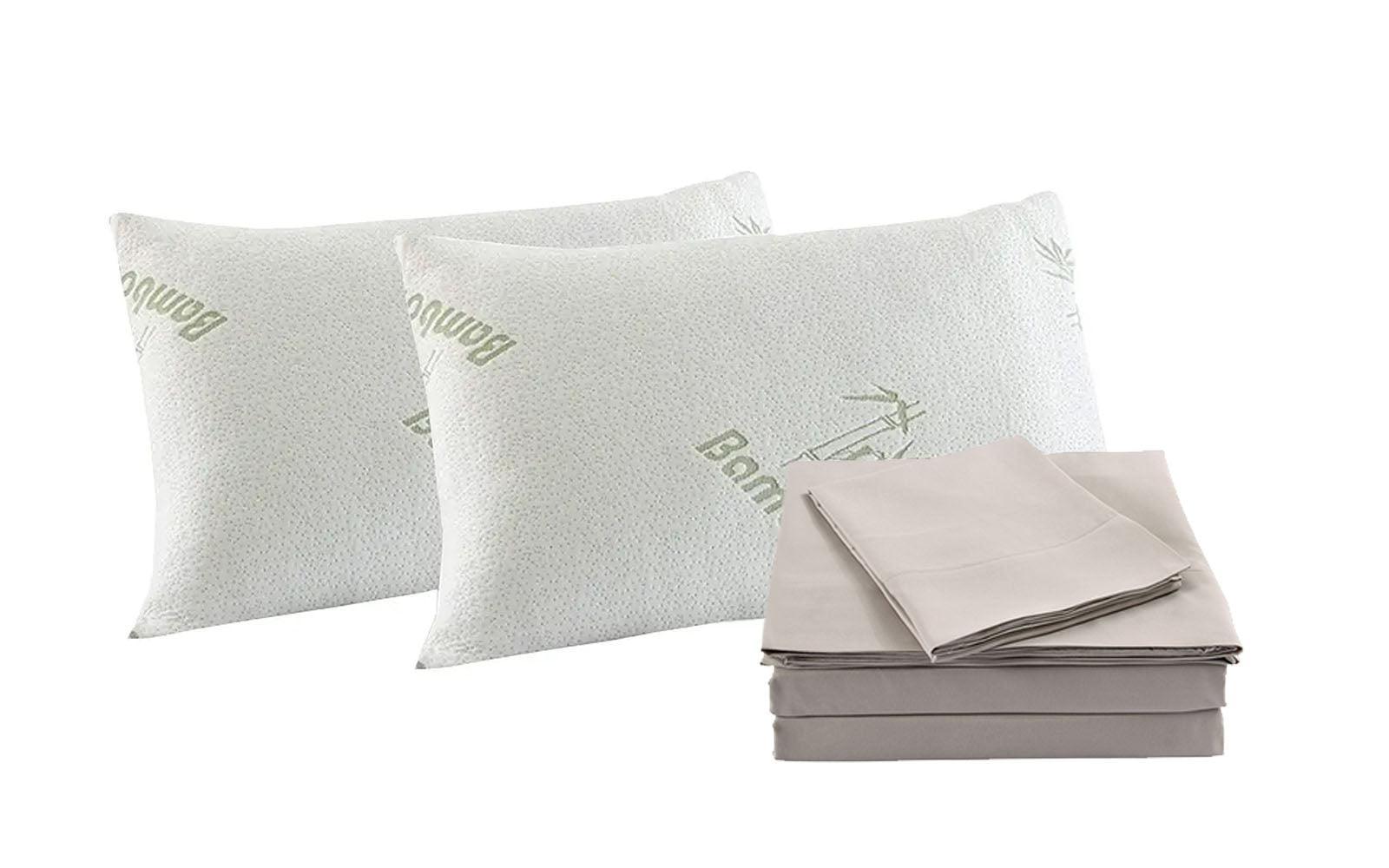 Royal Comfort Bamboo Blend Sheet Set 1000TC and Bamboo Pillows 2 Pack Ultra Soft - King - Warm Grey - John Cootes