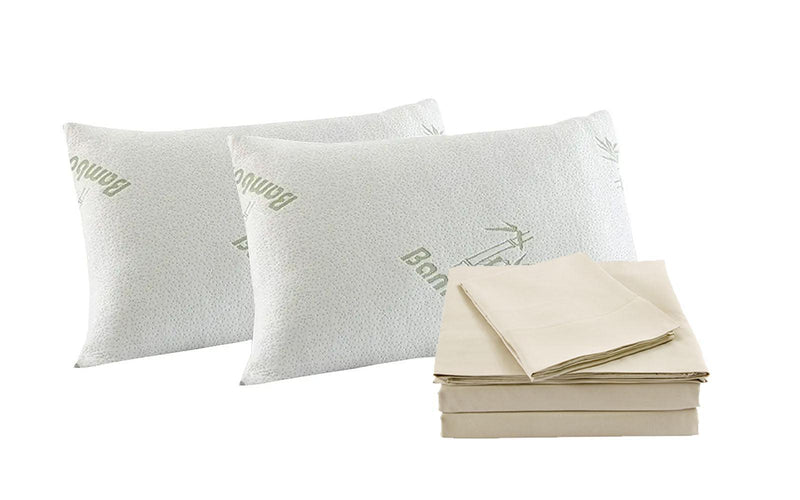 Royal Comfort Bamboo Blend Sheet Set 1000TC and Bamboo Pillows 2 Pack Ultra Soft - Queen - Ivory - John Cootes