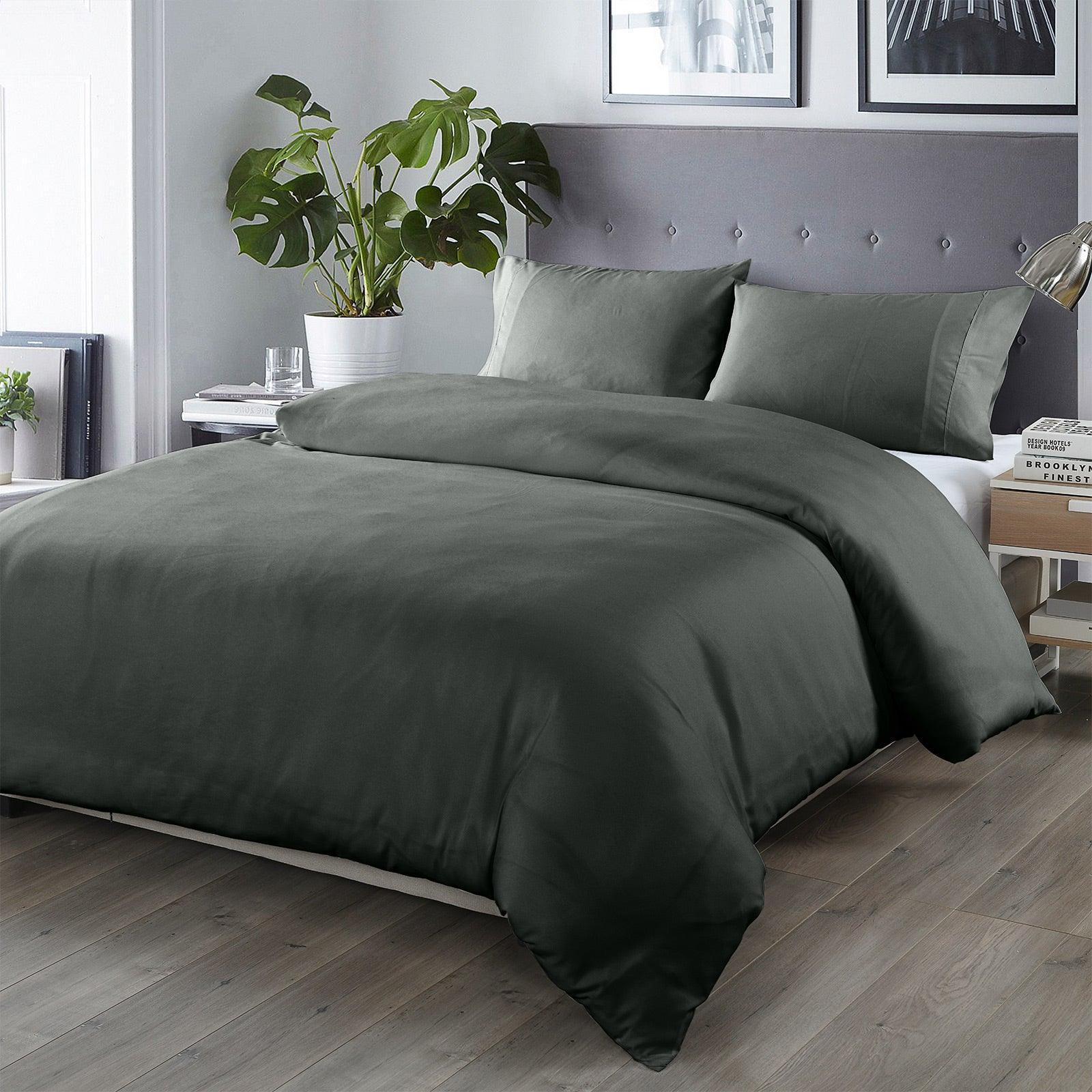 Royal Comfort Bamboo Blended Quilt Cover Set 1000TC Ultra Soft Luxury Bedding - Queen - Charcoal - John Cootes