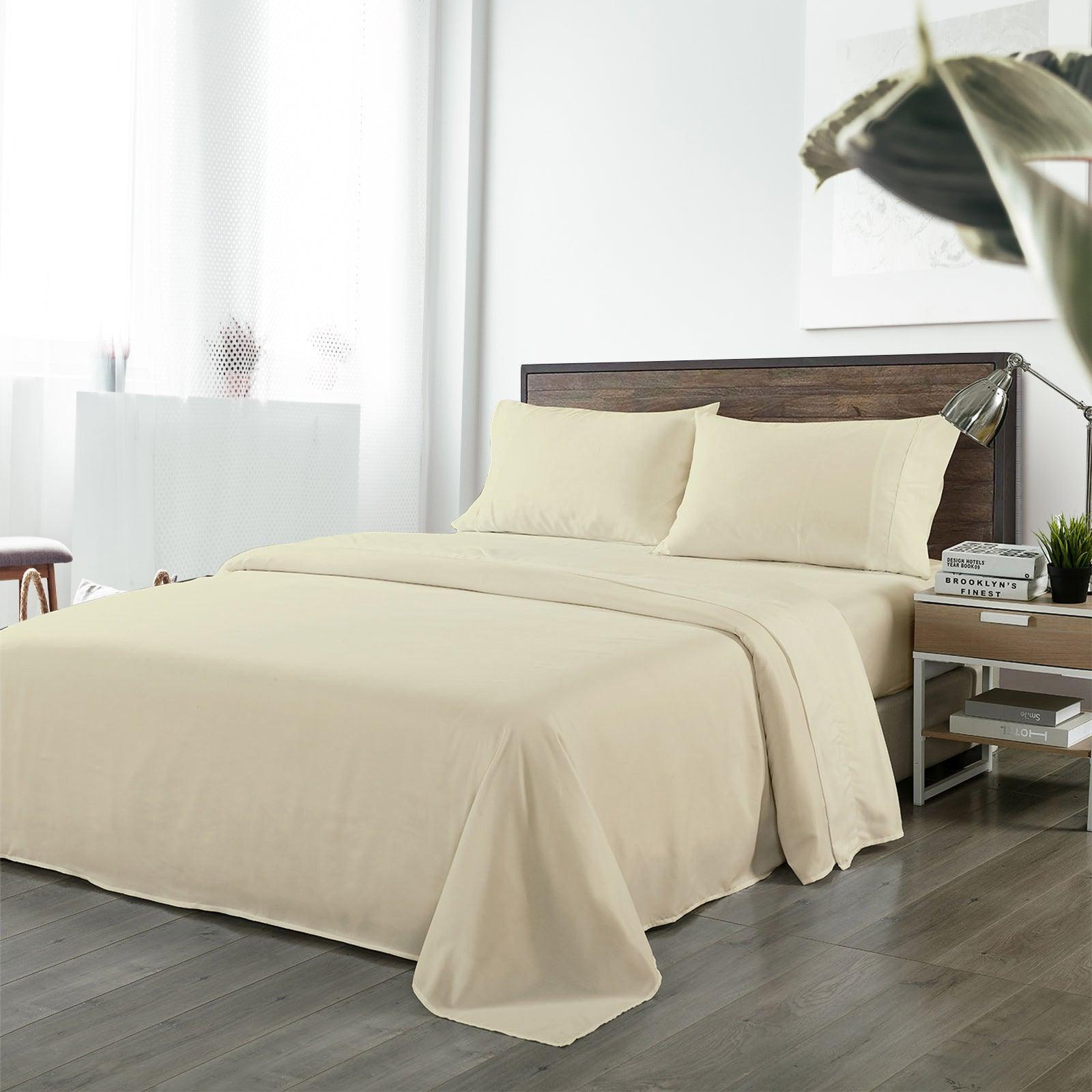 Royal Comfort Bamboo Blended Sheet & Pillowcases Set 1000TC Ultra Soft Bedding - Double - Ivory - John Cootes