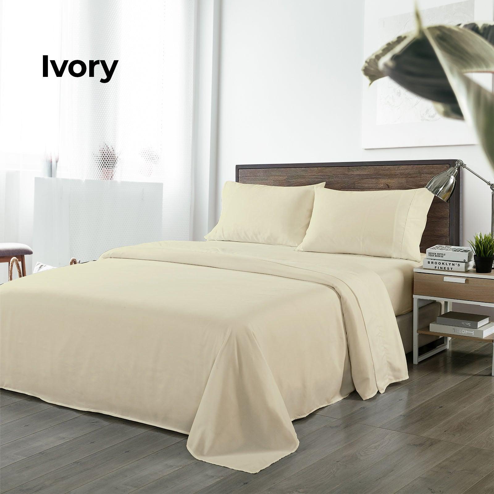 Royal Comfort Bamboo Blended Sheet & Pillowcases Set 1000TC Ultra Soft Bedding - Double - Ivory - John Cootes