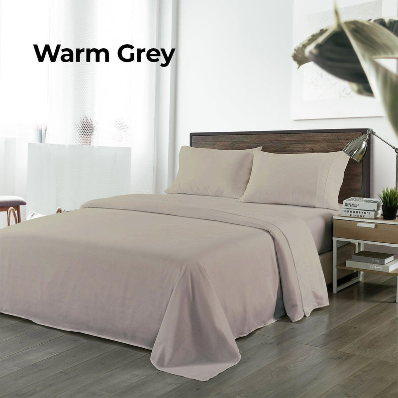 Royal Comfort Bamboo Blended Sheet & Pillowcases Set 1000TC Ultra Soft Bedding - Double - Warm Grey - John Cootes