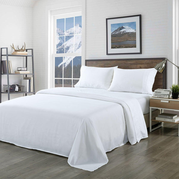 Royal Comfort Bamboo Blended Sheet & Pillowcases Set 1000TC Ultra Soft Bedding - Double - White - John Cootes