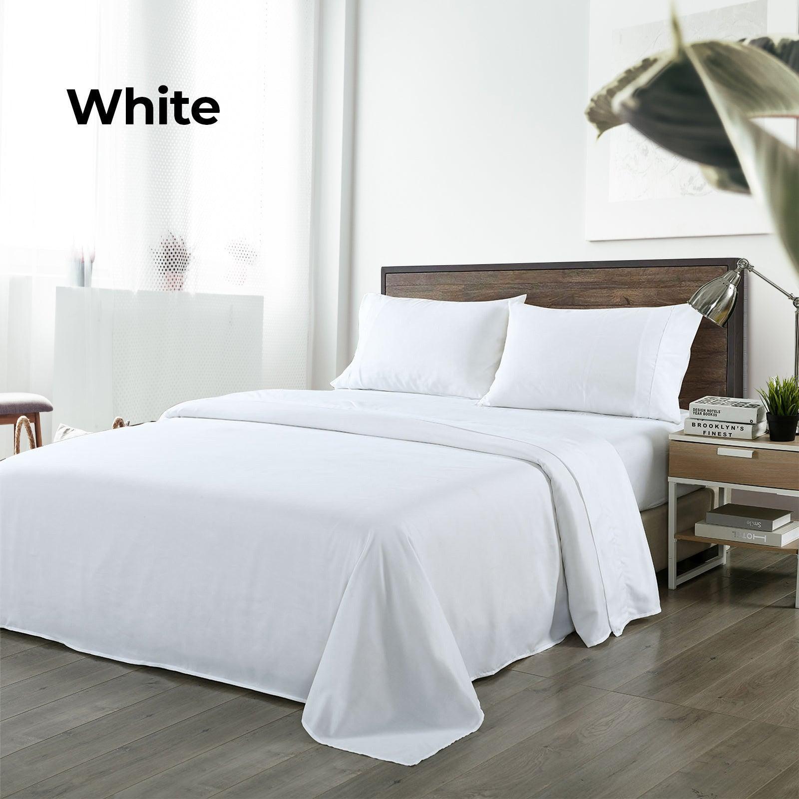 Royal Comfort Bamboo Blended Sheet & Pillowcases Set 1000TC Ultra Soft Bedding - Double - White - John Cootes