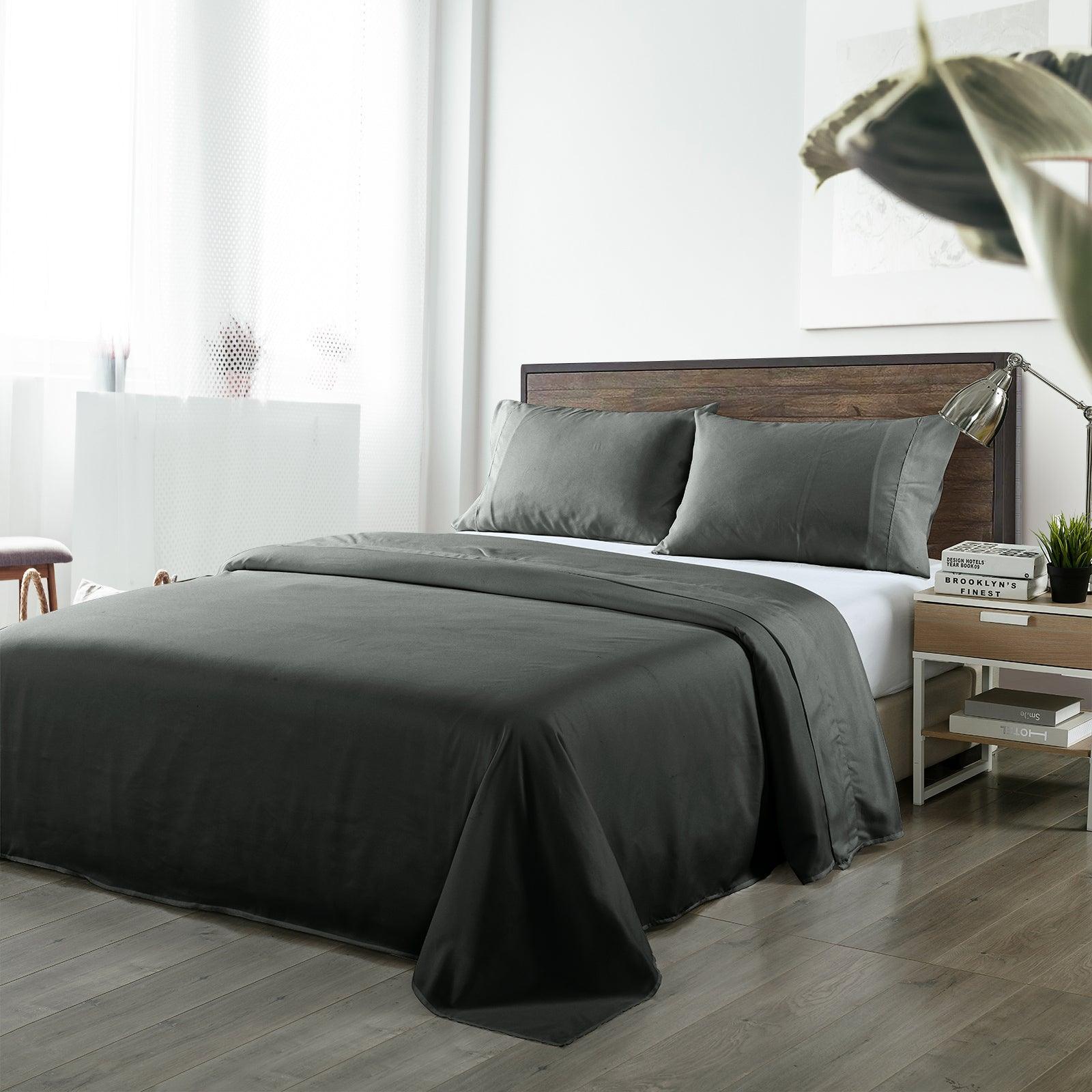 Royal Comfort Bamboo Blended Sheet & Pillowcases Set 1000TC Ultra Soft Bedding - King - Charcoal - John Cootes