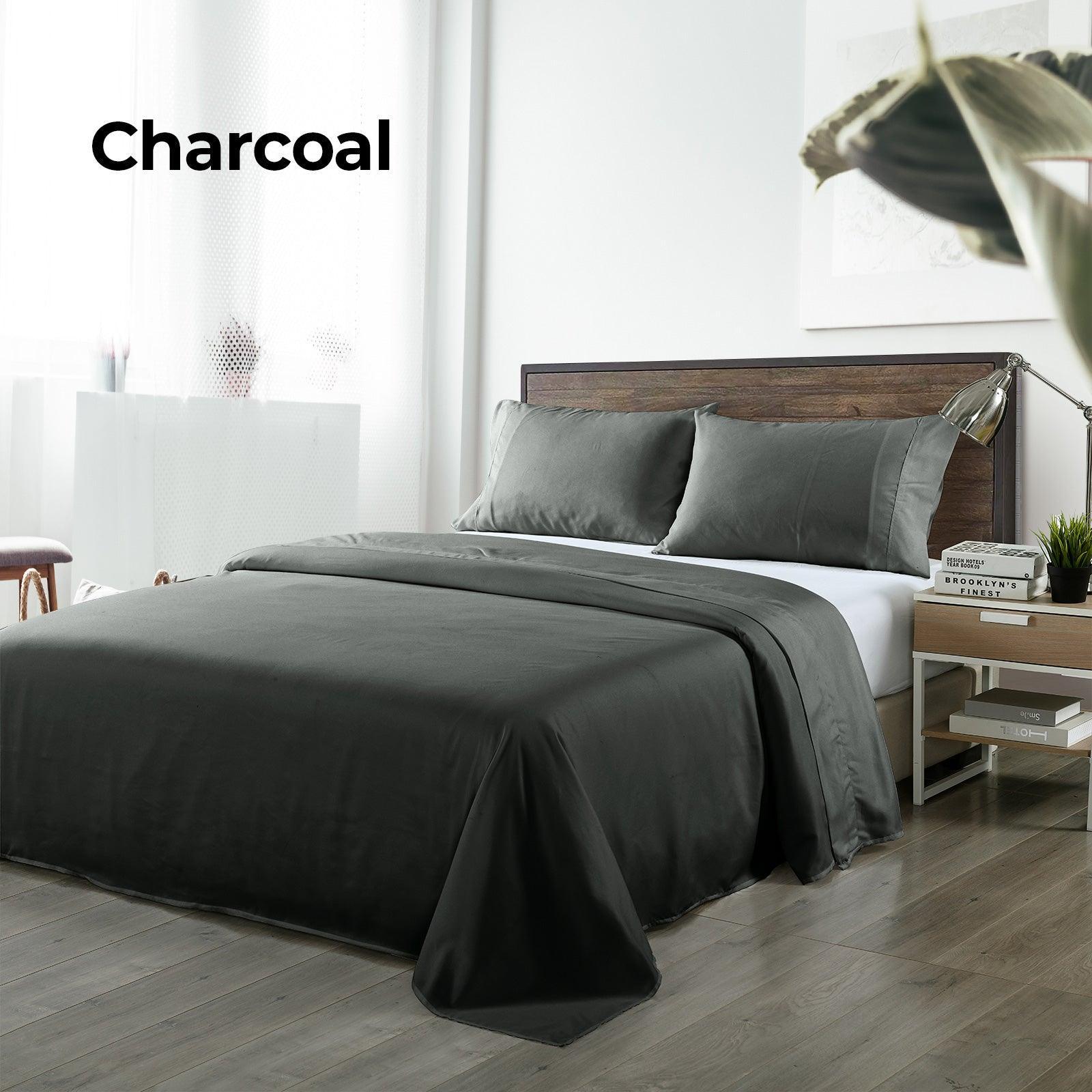 Royal Comfort Bamboo Blended Sheet & Pillowcases Set 1000TC Ultra Soft Bedding - King - Charcoal - John Cootes